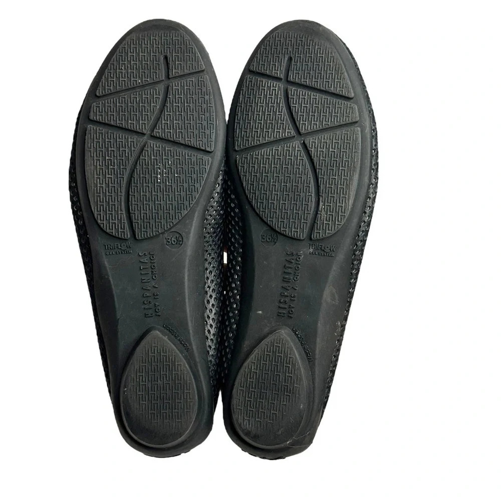 Hispanitas Soho Black Leather Perforated Round Toe Cheryl Ballet Flats Size 6.5 - Picture 8 of 8